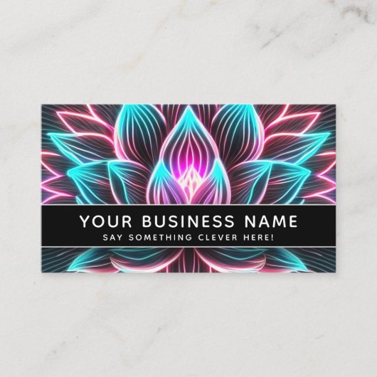 Schwarzer Neon Rosa und Blue Lotus Blume Beruflich Terminkarte (Vorderseite)
