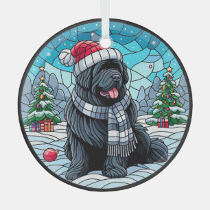 Schwarzer Newf mit Weihnachtsmannmütze-Glass-Stil Ornament Aus Glas