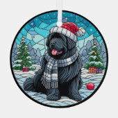 Schwarzer Newf mit Weihnachtsmannmütze-Glass-Stil Ornament Aus Glas (Rückseite)