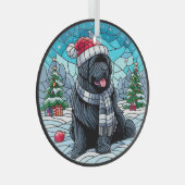 Schwarzer Newf mit Weihnachtsmannmütze-Glass-Stil Ornament Aus Glas (Vorderseite Rechts)
