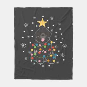 Schwarzer Newfie Neufundländer Hund Weihnachtsbaum Fleecedecke