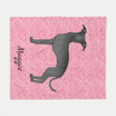 Schwarzer Niedlicher Grauhund auf rosa Herzen Fleecedecke (Vorderseite (Horizontal))