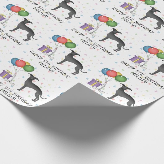Schwarzer Niedlicher Grauhund - Hund zum Geburtsta Geschenkpapier (Ecke)