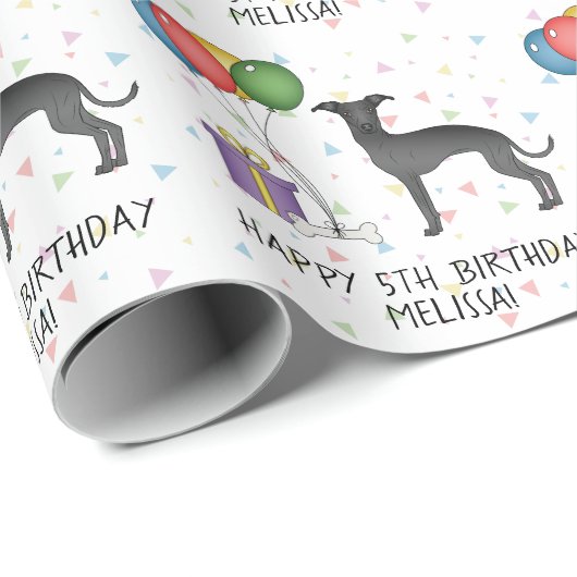 Schwarzer Niedlicher Grauhund - Hund zum Geburtsta Geschenkpapier (Rolleneckpunkt)
