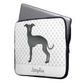 Schwarzer Niedlicher Grauhund mit Individuelle Nam Laptopschutzhülle (Vorderseite Links)