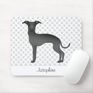Schwarzer Niedlicher Grauhund mit Individuelle Nam Mousepad