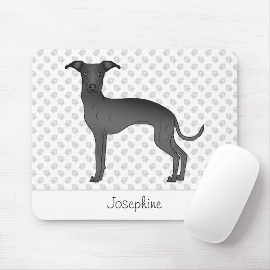 Schwarzer Niedlicher Grauhund mit Individuelle Nam Mousepad (Mit Mouse)