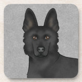 Schwarzer Niedlicher Hund Kopf Nah-oben Grau Getränkeuntersetzer (Vorderseite)