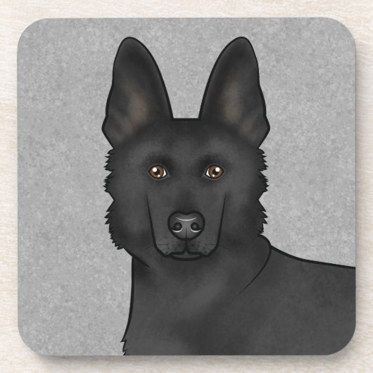 Schwarzer Niedlicher Hund Kopf Nah-oben Grau Getränkeuntersetzer (Vorderseite)