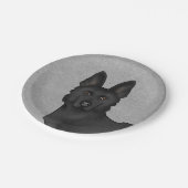 Schwarzer Niedlicher Hund Kopf Nah-oben Grau Pappteller (Schrägansicht)