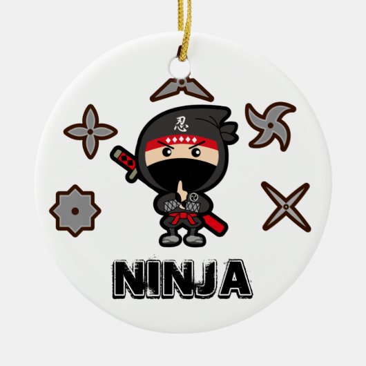Schwarzer Ninja Junge Keramik Ornament (Vorne)