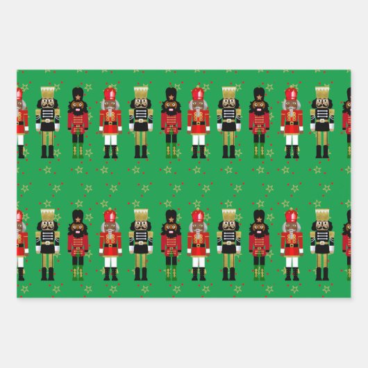 Schwarzer Nutcracker Weihnachtswrapping Paper Grün Geschenkpapier Set (Vorderseite 2)