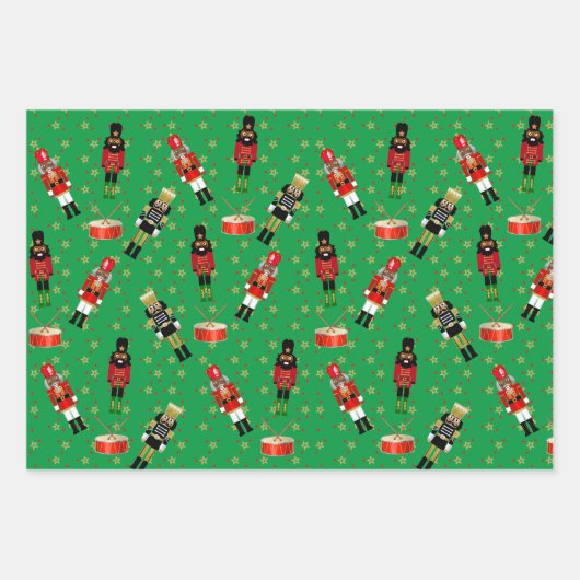 Schwarzer Nutcracker Weihnachtswrapping Paper Grün Geschenkpapier Set (Vorderseite)