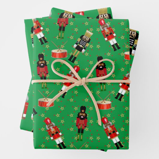 Schwarzer Nutcracker Weihnachtswrapping Paper Grün Geschenkpapier Set (Beispiel)