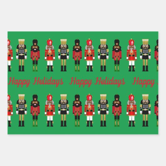 Schwarzer Nutcracker Weihnachtswrapping Paper Grün Geschenkpapier Set (Vorderseite 3)