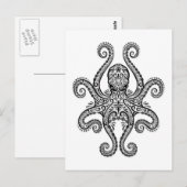 Schwarzer Oktopus auf Weiß Postkarte (Vorne/Hinten)