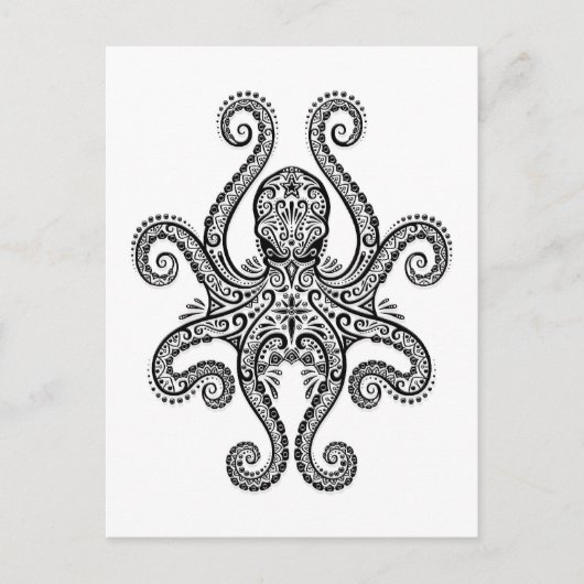 Schwarzer Oktopus auf Weiß Postkarte (Vorderseite)
