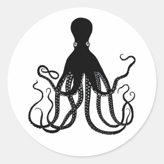 Schwarzer Oktopus Runder Aufkleber (Vorderseite)