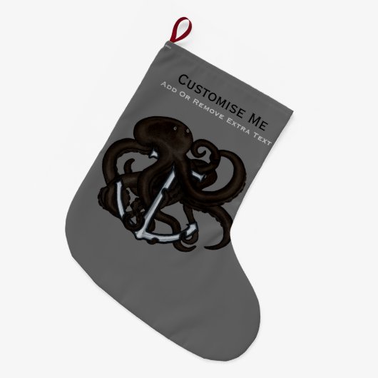 Schwarzer Oktopus über Anker Großer Weihnachtsstrumpf (Vorderansicht (hängend))
