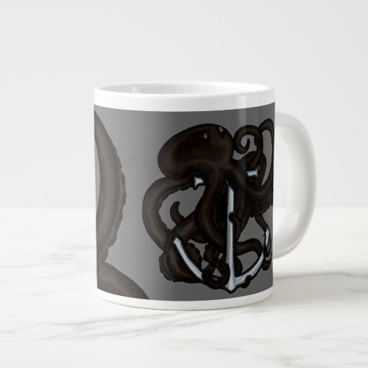 Schwarzer Oktopus über Anker Jumbo-Tasse (Vorderseite Rechts)