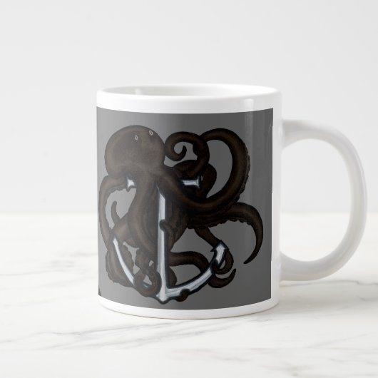 Schwarzer Oktopus über Anker Jumbo-Tasse (Rechts)