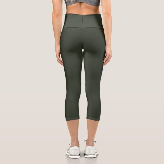 Schwarzer Olive Solid Schlicht Capri Leggings (Rückseite)