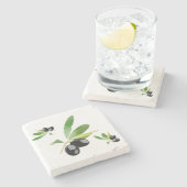 Schwarzer Olive-Untersetzer Steinuntersetzer (Seitenansicht)