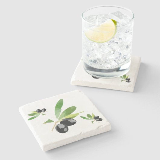 Schwarzer Olive-Untersetzer Steinuntersetzer (Seitenansicht)