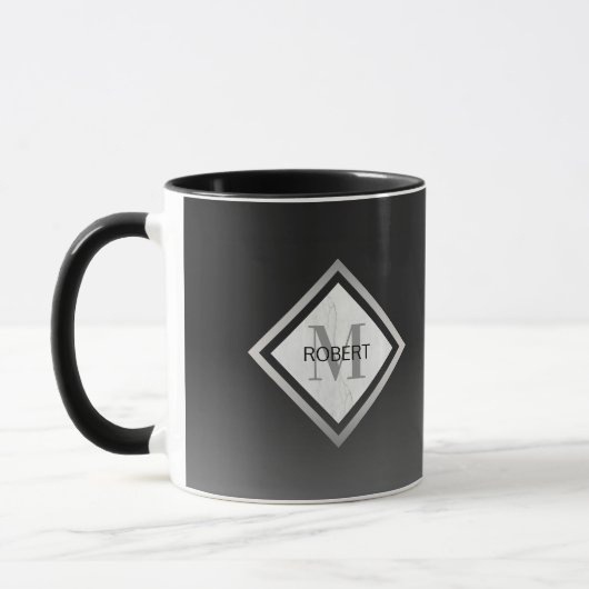 Schwarzer Ombre Silver Marble Mit Monogramm Tasse (Links)