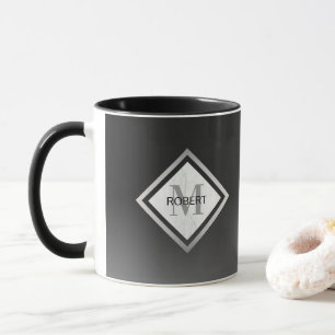 Schwarzer Ombre Silver Marble Mit Monogramm Tasse