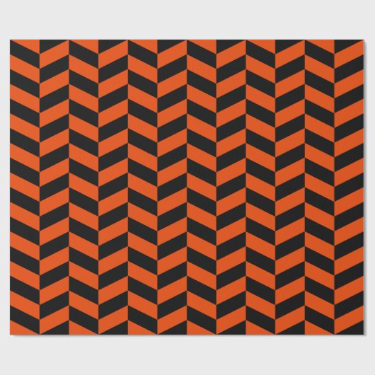 Schwarzer Orange Extra großer Herringbone Geschenkpapier (Flach)