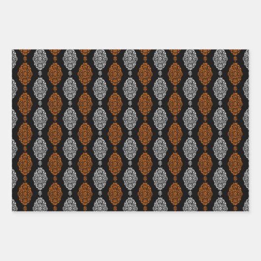 Schwarzer Orange Extravagant Skull Damask Hexe Hal Geschenkpapier Set (Vorderseite 3)