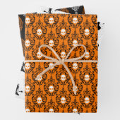 Schwarzer Orange Extravagant Skull Damask Hexe Hal Geschenkpapier Set (Beispiel)