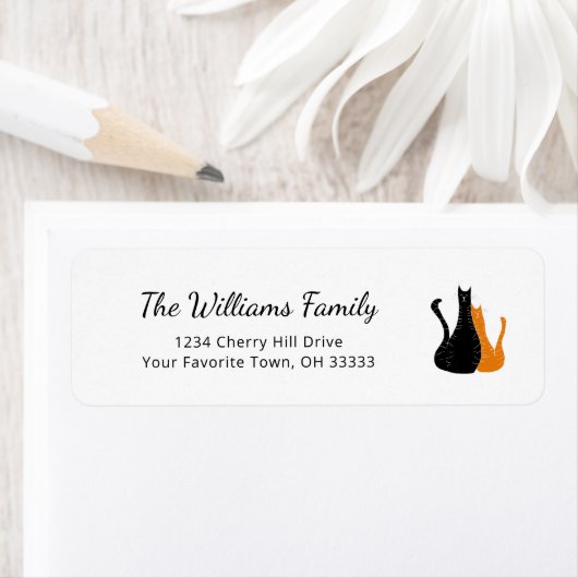 Schwarzer Orange Halloween Cats Rücksendeadresse (Insitu)