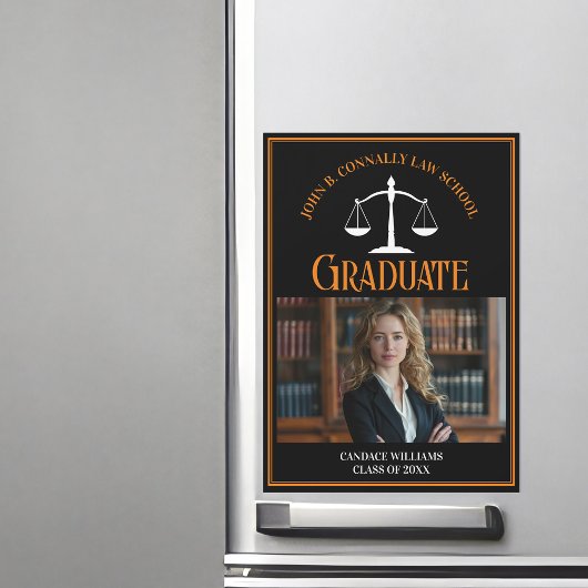 Schwarzer Orange Law School Abschluss Foto Magnet