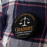 Schwarzer Orange Law School Abschluss Keepake Button<br><div class="desc">Dieser moderne Abschluss-Knopf in Schwarz und Orange zeigt klassische Typografie für eine Klasse von 2024 Absolventen. Stellen Sie sich mit Ihrem geschlossen Jahr unter den weißen Maßstäben der Gerechtigkeit für einen großen personalisierten Anwalt oder Anwalt Geschenk.</div>