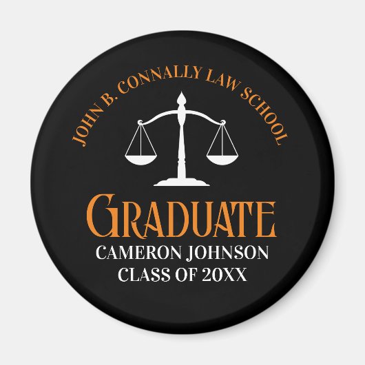 Schwarzer Orange Law School Abschluss Keepake Magnet (Vorne)