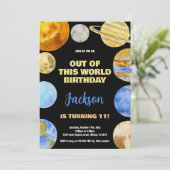 Schwarzer Orange Weltraum Geburtstagseinladungen Einladung (Stehend Vorderseite)