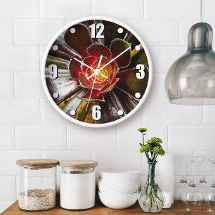 Schwarzer orangefarbener Kaktus, fette Sukkulente, Große Wanduhr