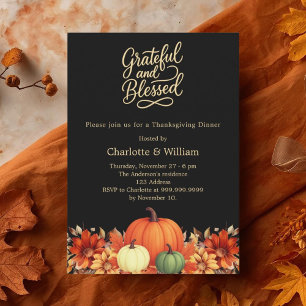 Schwarzer orangefarbener Kürbis Thanksgiving-Dinne Einladung