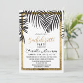 Schwarzer Palm Tree Fronds Gold Bachelorette Einladung (Stehend Vorderseite)