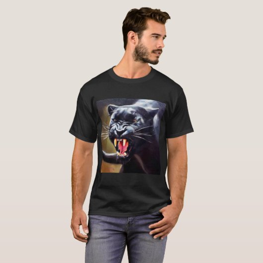 Schwarzer Panther (12) Wildkatze T-Shirt (Vorne ganz)