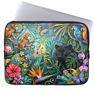 Schwarzer Panther Afrika Fröhlicher Collage-Stil D Laptopschutzhülle