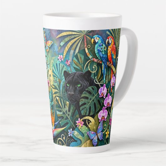 Schwarzer Panther Afrika Fröhlicher Collage-Stil D Milchtasse (Rechte Ecke)