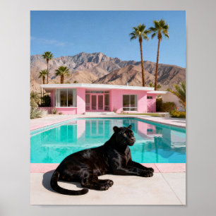 Schwarzer Panther am Pool - Mittelalter Moderne Poster