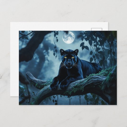 Schwarzer Panther auf einem Baumzweig unter dem Mo Postkarte (Vorne/Hinten)