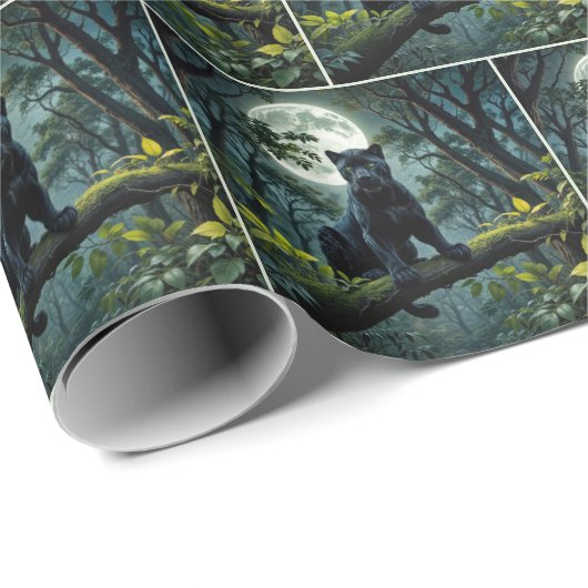 Schwarzer Panther auf einer Zweigstelle des Mondsc Geschenkpapier (Rolleneckpunkt)