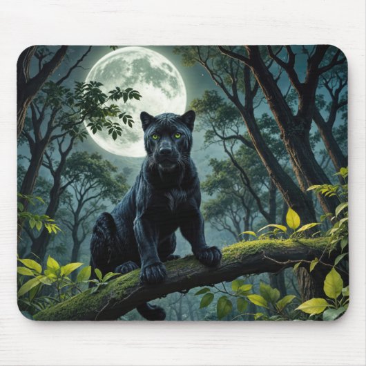 Schwarzer Panther auf einer Zweigstelle des Mondsc Mousepad (Vorne)