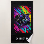 Schwarzer Panther auf Graffiti mit Vornamen Strandtuch (Vorderseite)