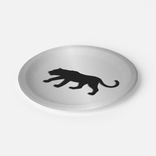 Schwarzer Panther auf Silber Pappteller (Schrägansicht)